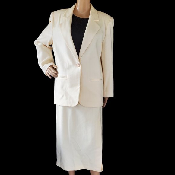 VTG Radcliffe Sag Harbor Wool Suit Set Women's 12/16 Blazer Pencil Skirt White - Picture 2 of 16